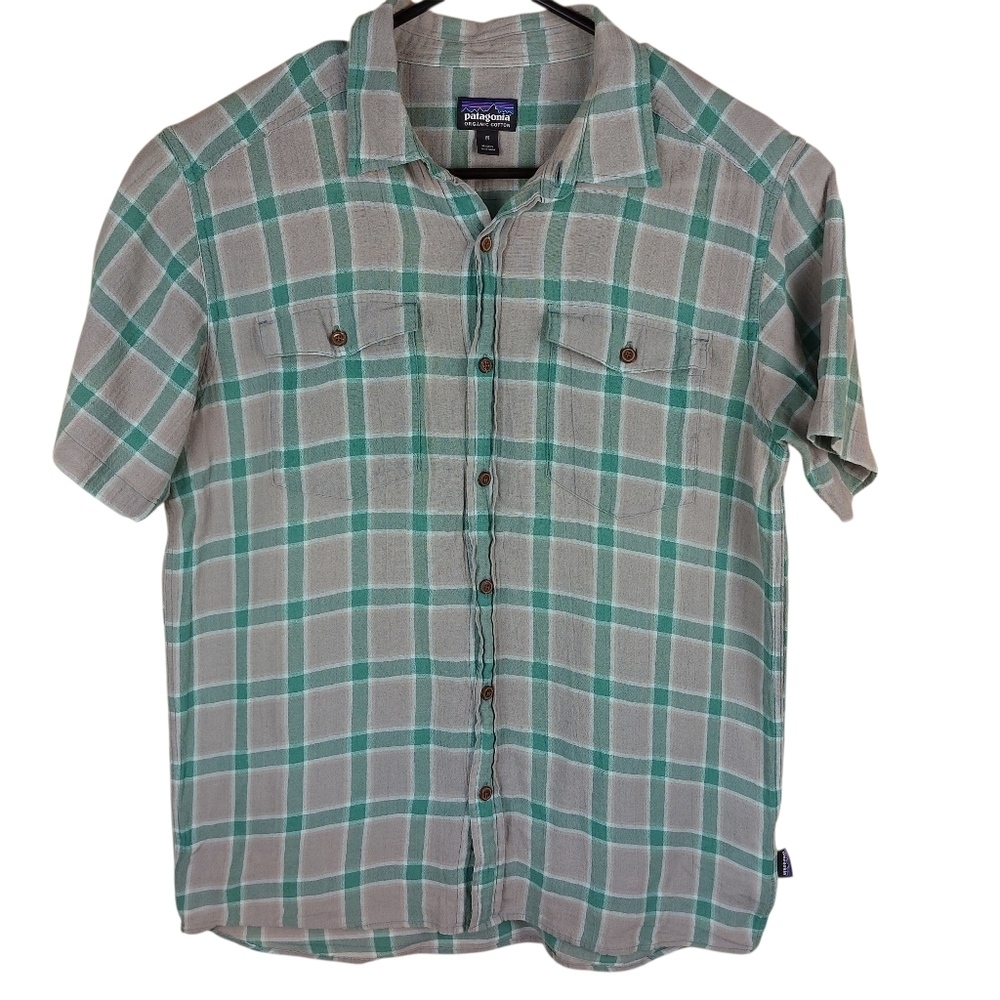🍄3/50$🍄 Patagonia 100% Cotton Plaid Short Sleeve Shirt Button Down Size M